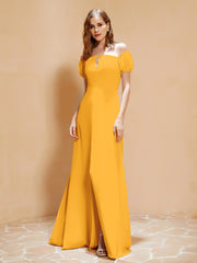 Robe Longue à Demi-Manches avec Fente Mandarine
