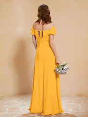 Robe Longue à Demi-Manches avec Fente Mandarine