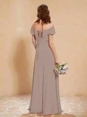 Robe Longue à Demi-Manches avec Fente Taupe