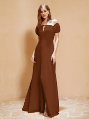 Robe Longue à Demi-Manches avec Fente Terracotta