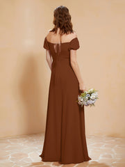 Robe Longue à Demi-Manches avec Fente Terracotta Grande Taille