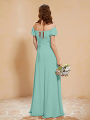 Robe Longue à Demi-Manches avec Fente Turquoise Grande Taille