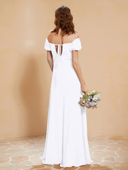 Robe Longue à Demi-Manches avec Fente Blanc Grande Taille