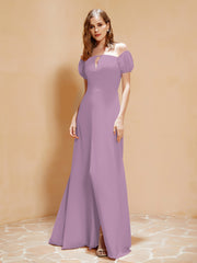 Robe Longue à Demi-Manches avec Fente Glycine