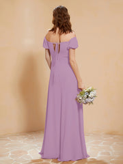 Robe Longue à Demi-Manches avec Fente Glycine