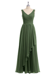 Mousseline Col en V Robe avec Jupe Cascade Olive Verte Grande Taille