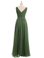 Mousseline Col en V Robe avec Jupe Cascade Olive Verte