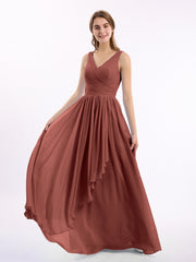 Mousseline Col en V Robe avec Jupe Cascade terracotta