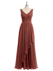 Mousseline Col en V Robe avec Jupe Cascade terracotta