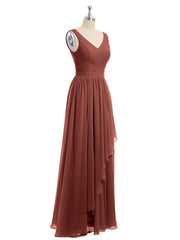 Mousseline Col en V Robe avec Jupe Cascade terracotta