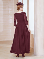 Robe en Dentelle et Mousseline Longueur au Sol à Col en V Cabernet Grande Taille