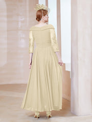 Robe en Dentelle et Mousseline Longueur au Sol à Col en V Champagne
