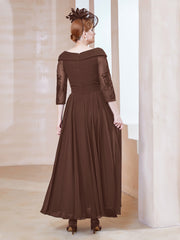 Robe en Dentelle et Mousseline Longueur au Sol à Col en V Chocolat Grande Taille