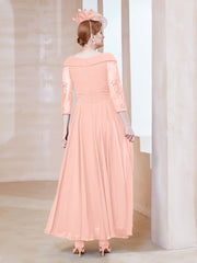 Robe en Dentelle et Mousseline Longueur au Sol à Col en V Corail Grande Taille