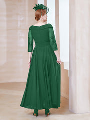 Robe en Dentelle et Mousseline Longueur au Sol à Col en V Vert Foncé Grande Taille