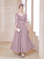 Robe en Dentelle et Mousseline Longueur au Sol à Col en V Dusk
