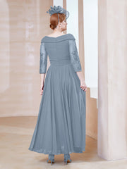 Robe en Dentelle et Mousseline Longueur au Sol à Col en V Bleu Poudré Grande Taille