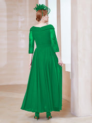 Robe en Dentelle et Mousseline Longueur au Sol à Col en V Emeraude