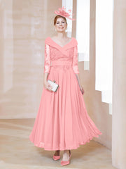 Robe en Dentelle et Mousseline Longueur au Sol à Col en V Flamant Grande Taille