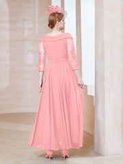 Robe en Dentelle et Mousseline Longueur au Sol à Col en V Flamant Grande Taille