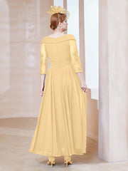 Robe en Dentelle et Mousseline Longueur au Sol à Col en V Or Grande Taille