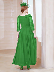 Robe en Dentelle et Mousseline Longueur au Sol à Col en V Vert