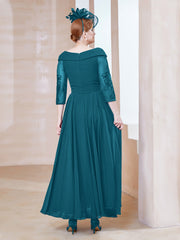 Robe en Dentelle et Mousseline Longueur au Sol à Col en V Bleu Encre Grande Taille
