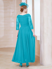 Robe en Dentelle et Mousseline Longueur au Sol à Col en V Jade