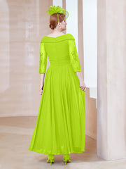 Robe en Dentelle et Mousseline Longueur au Sol à Col en V Vert Citron Grande Taille