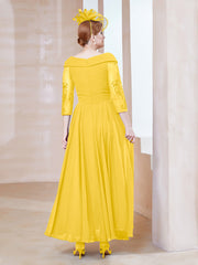 Robe en Dentelle et Mousseline Longueur au Sol à Col en V Souci Grande Taille