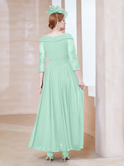 Robe en Dentelle et Mousseline Longueur au Sol à Col en V Vert Menthe