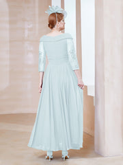 Robe en Dentelle et Mousseline Longueur au Sol à Col en V Brume Grande Taille