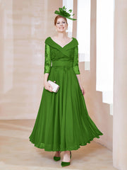 Robe en Dentelle et Mousseline Longueur au Sol à Col en V Mousse