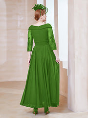 Robe en Dentelle et Mousseline Longueur au Sol à Col en V Mousse Grande Taille