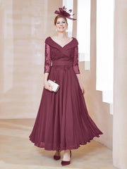 Robe en Dentelle et Mousseline Longueur au Sol à Col en V Mûre