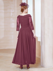 Robe en Dentelle et Mousseline Longueur au Sol à Col en V Mûre