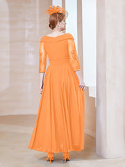 Robe en Dentelle et Mousseline Longueur au Sol à Col en V Orange