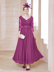 Robe en Dentelle et Mousseline Longueur au Sol à Col en V Orchidee Grande Taille