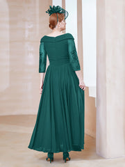 Robe en Dentelle et Mousseline Longueur au Sol à Col en V Paon