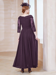 Robe en Dentelle et Mousseline Longueur au Sol à Col en V Plum Grande Taille