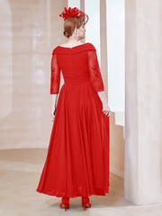 Robe en Dentelle et Mousseline Longueur au Sol à Col en V Rouge Grande Taille