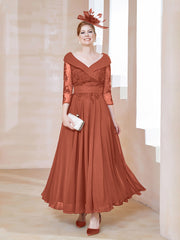 Robe en Dentelle et Mousseline Longueur au Sol à Col en V Rouille