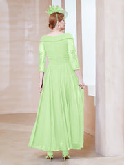 Robe en Dentelle et Mousseline Longueur au Sol à Col en V Sauge