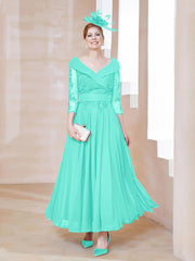 Robe en Dentelle et Mousseline Longueur au Sol à Col en V Spa