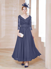 Robe en Dentelle et Mousseline Longueur au Sol à Col en V Orageux