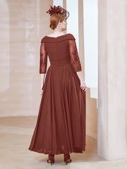 Robe en Dentelle et Mousseline Longueur au Sol à Col en V Terracotta