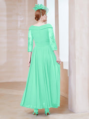 Robe en Dentelle et Mousseline Longueur au Sol à Col en V Turquoise