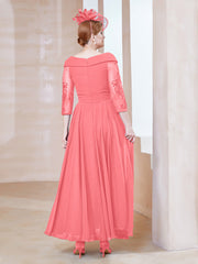 Robe en Dentelle et Mousseline Longueur au Sol à Col en V Pastèque