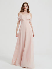 Spaghetti Bretelles Col En V Mousseline Robes Longues Rose Perle
