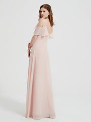 Spaghetti Bretelles Col En V Mousseline Robes Longues Rose Perle